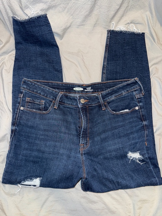 Old Navy Denim - Old Navy Dark Blue Distressed Ankle Crop Jeans